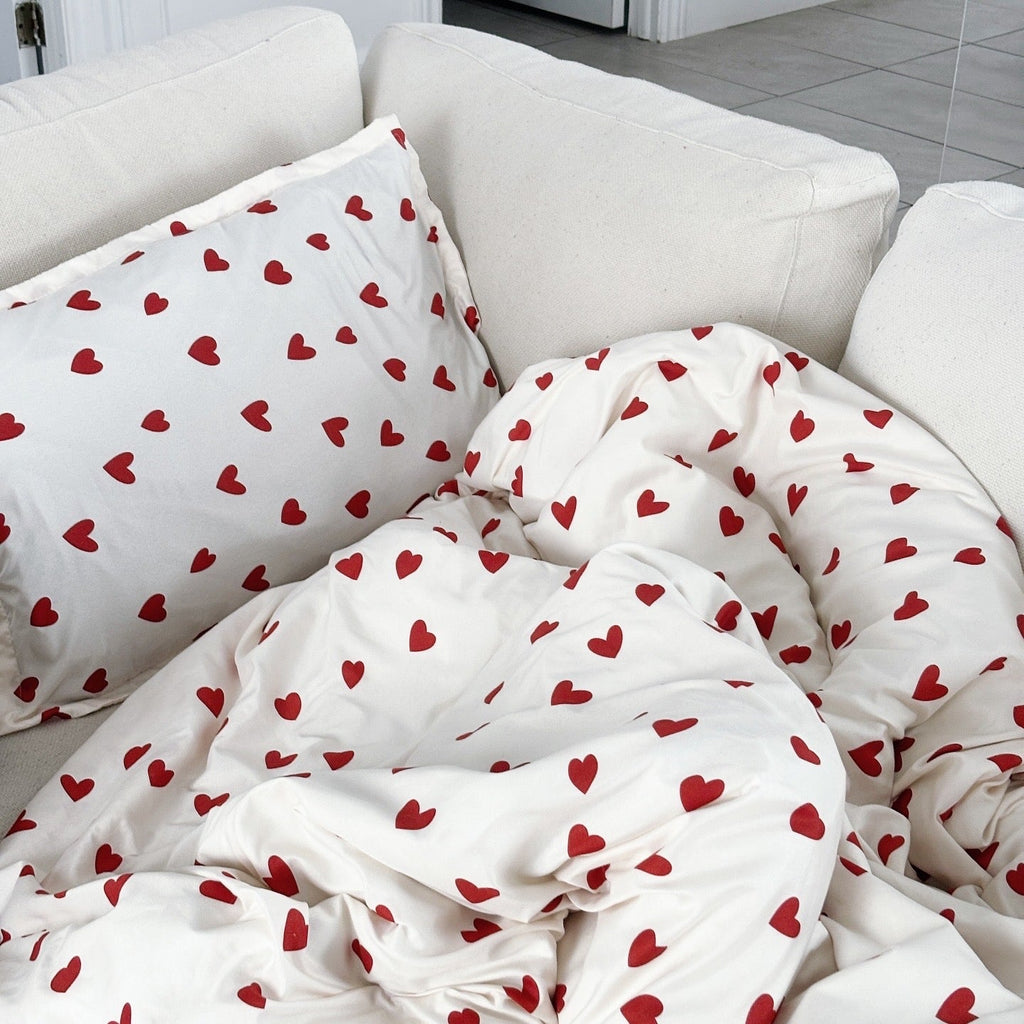 Juego de cama de tejido para hogar motivo corazones