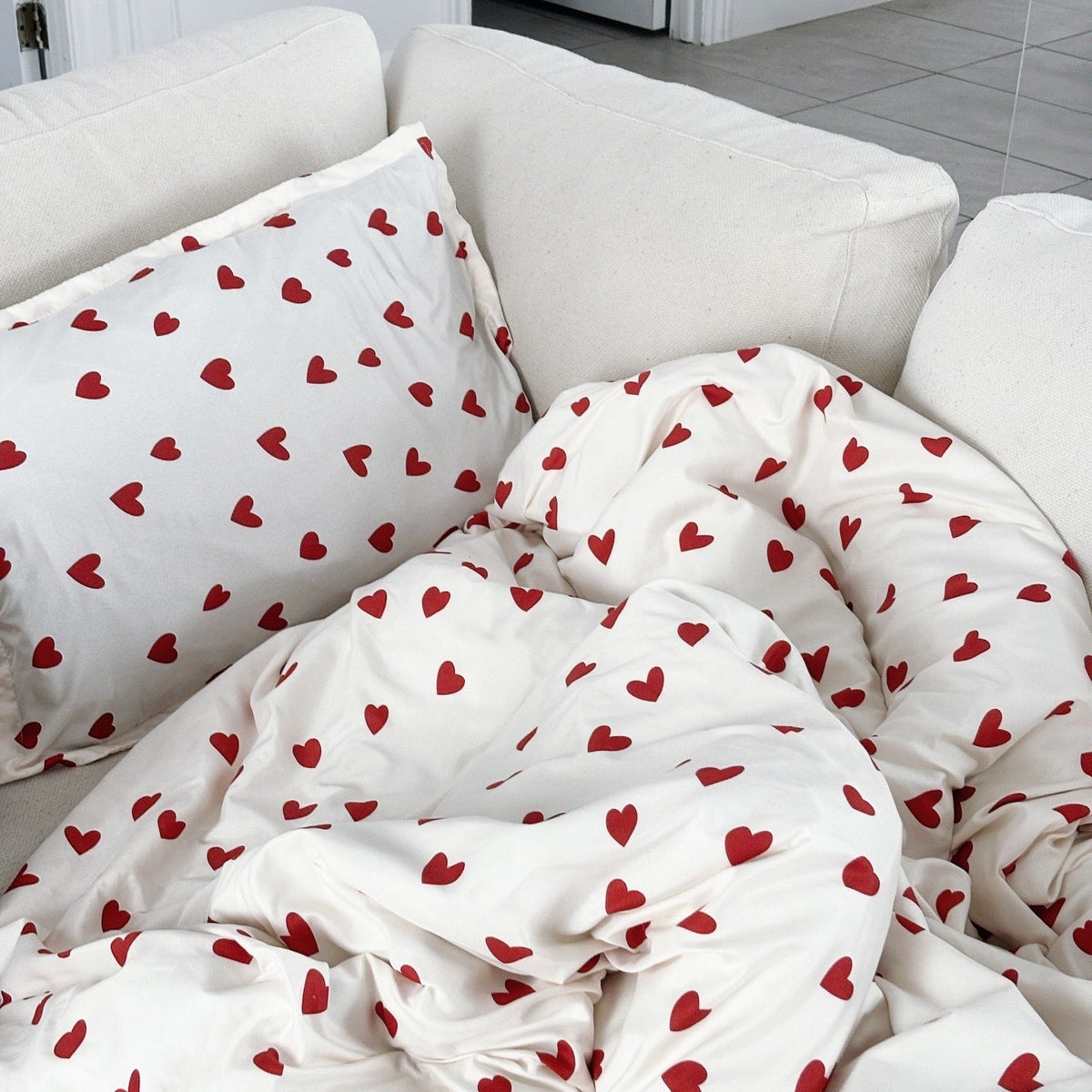 Juego de cama de tejido para hogar motivo corazones