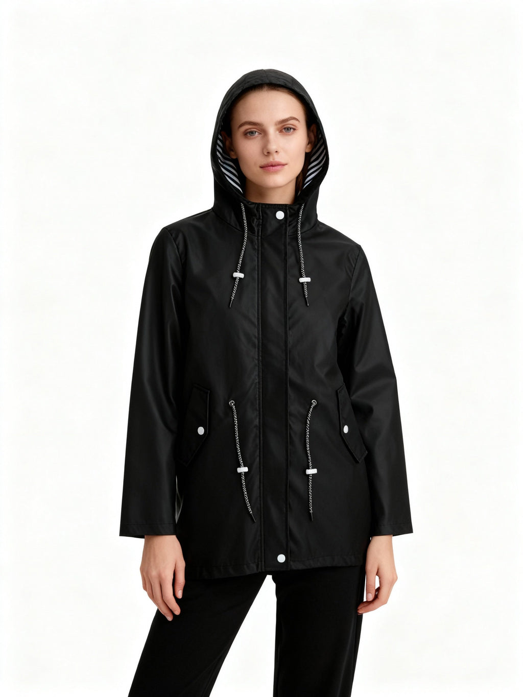 Chaqueta impermeable para mujer de silueta recta con capucha - Alvindra