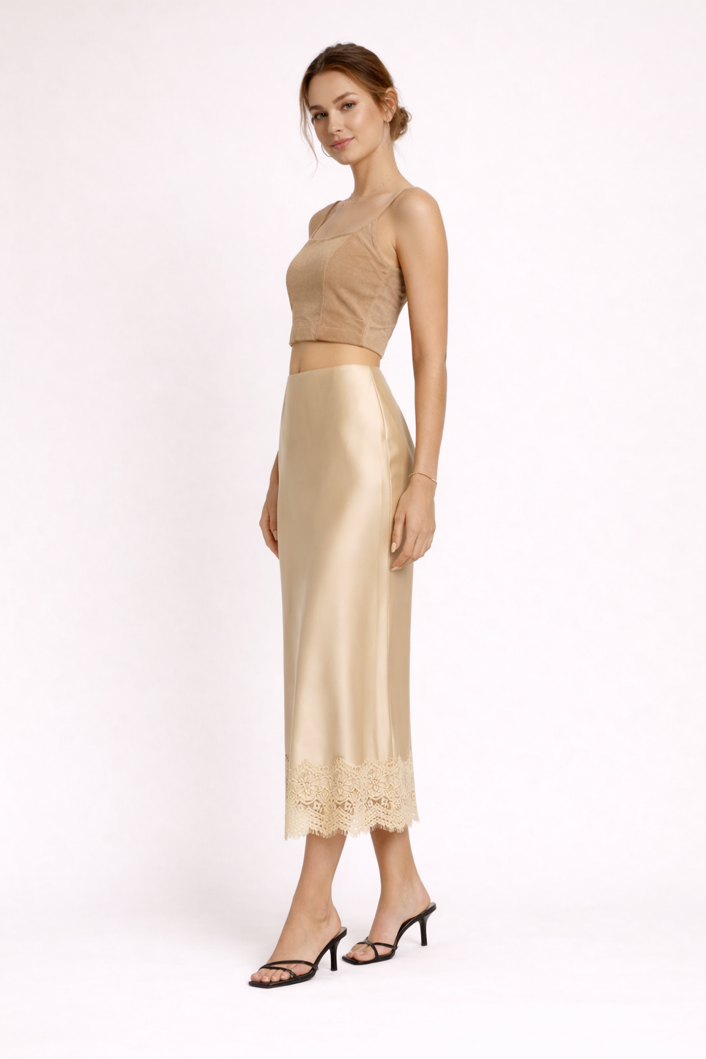 Falda maxi mujer acabado liso detalle encaje estilo elegante - Mireya