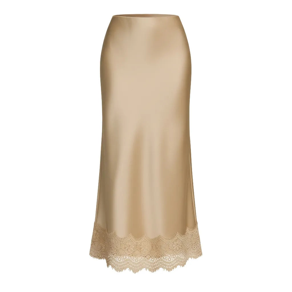 Falda maxi mujer acabado liso detalle encaje estilo elegante - Mireya