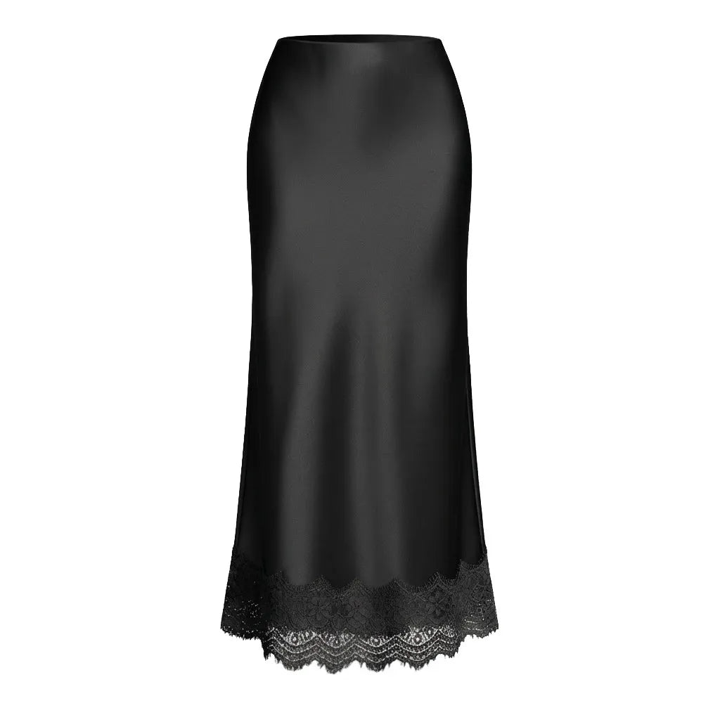 Falda maxi mujer acabado liso detalle encaje estilo elegante - Mireya