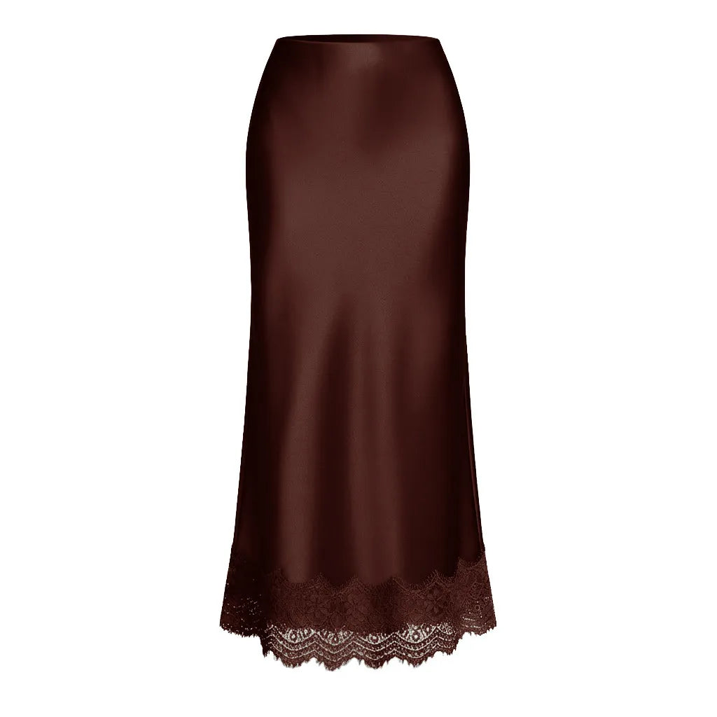 Falda maxi mujer acabado liso detalle encaje estilo elegante - Mireya