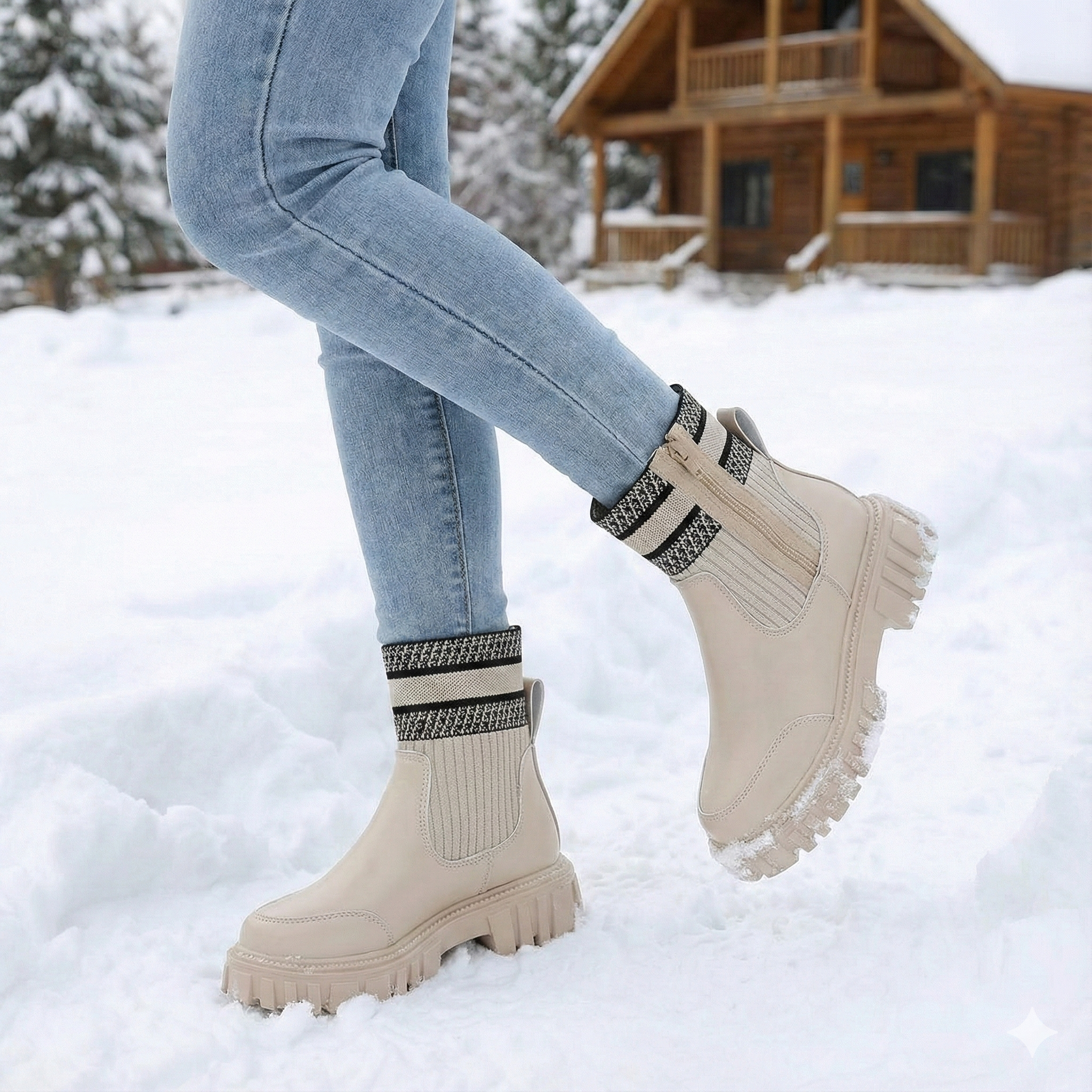 Botas medias para mujer de punto y suela gruesa - Narevi