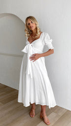 Vestido midi blanco con hombros descubiertos para mujer - Renata