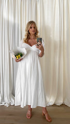 Vestido midi blanco con hombros descubiertos para mujer - Renata