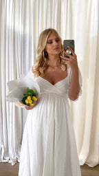 Vestido midi blanco con hombros descubiertos para mujer - Renata