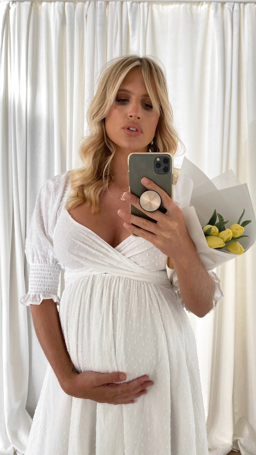 Vestido midi blanco con hombros descubiertos para mujer - Renata