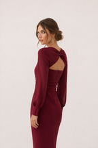 Vestido midi mujer anudado frontal manga larga femenino elegante - Isolde