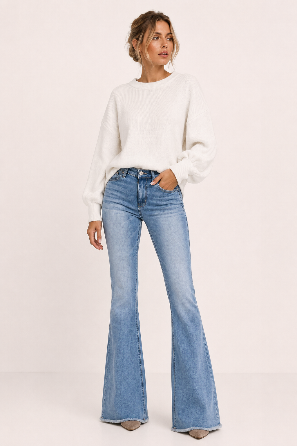 Jeans flare de mujer de cintura alta con pierna acampanada - Greta