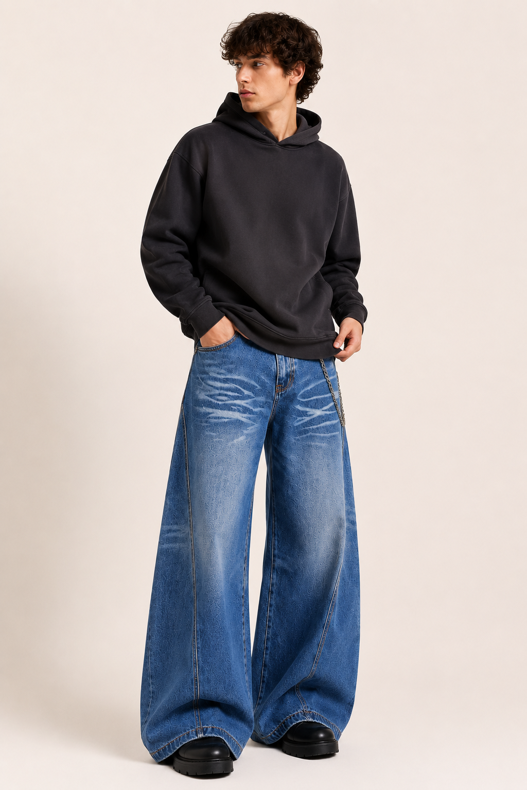 Jeans baggy hombre de pierna extra ancha con efecto lavado desgastado - Anselm