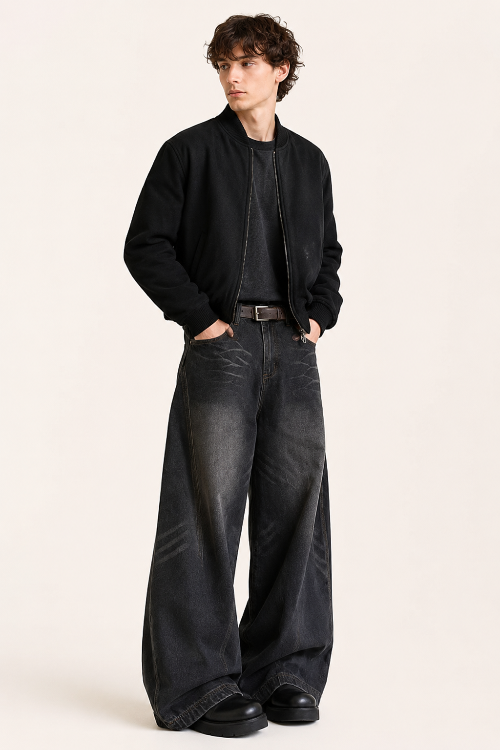 Jeans baggy hombre de pierna extra ancha con efecto lavado desgastado - Anselm