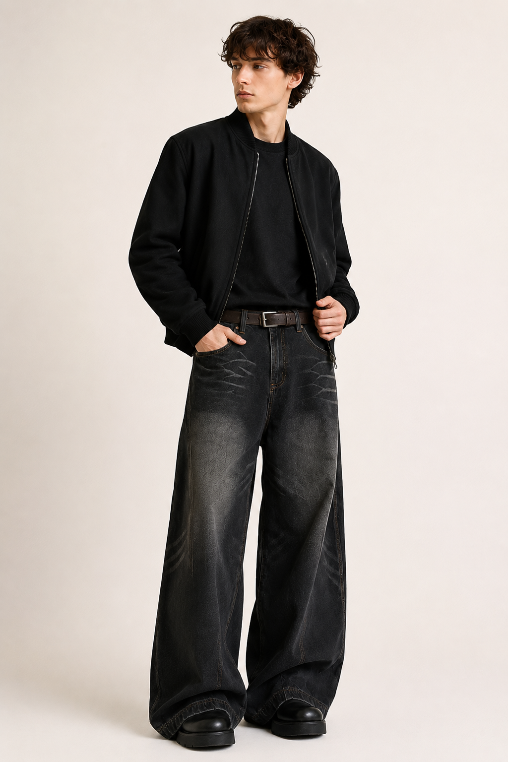 Jeans baggy hombre de pierna extra ancha con efecto lavado desgastado - Anselm
