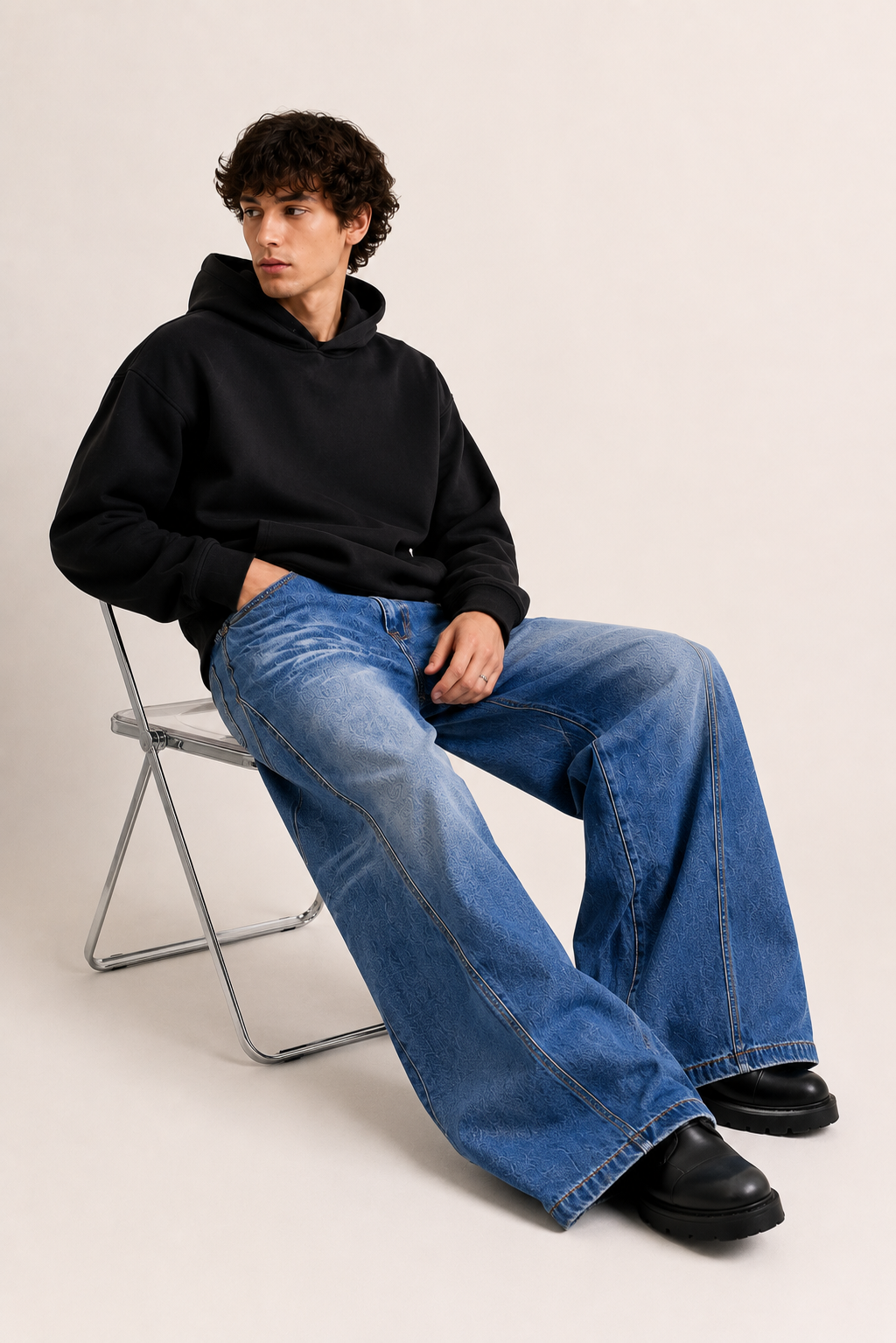 Jeans baggy hombre de pierna extra ancha con efecto lavado desgastado - Anselm