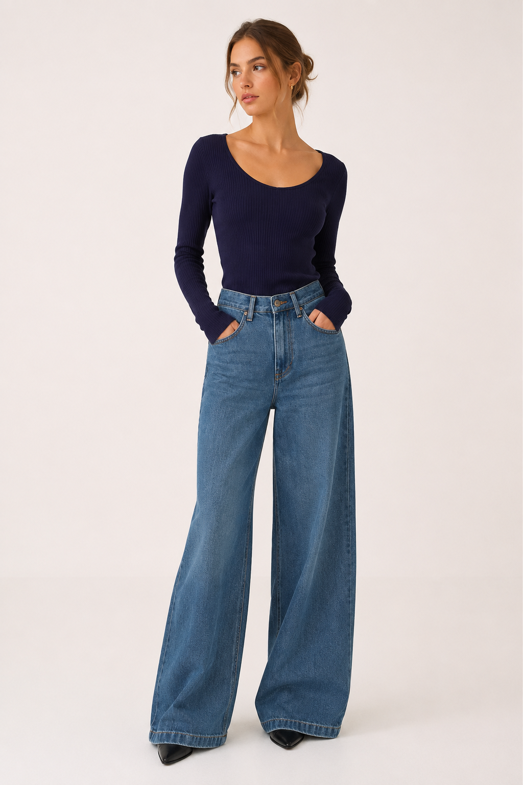 Jeans baggy mujer de cintura alta con pernera ancha y corte recto - Freja