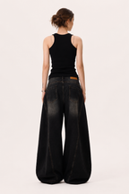 Jeans baggy mujer de pierna extra ancha con costuras curvas y lavado desgastado - Liesel