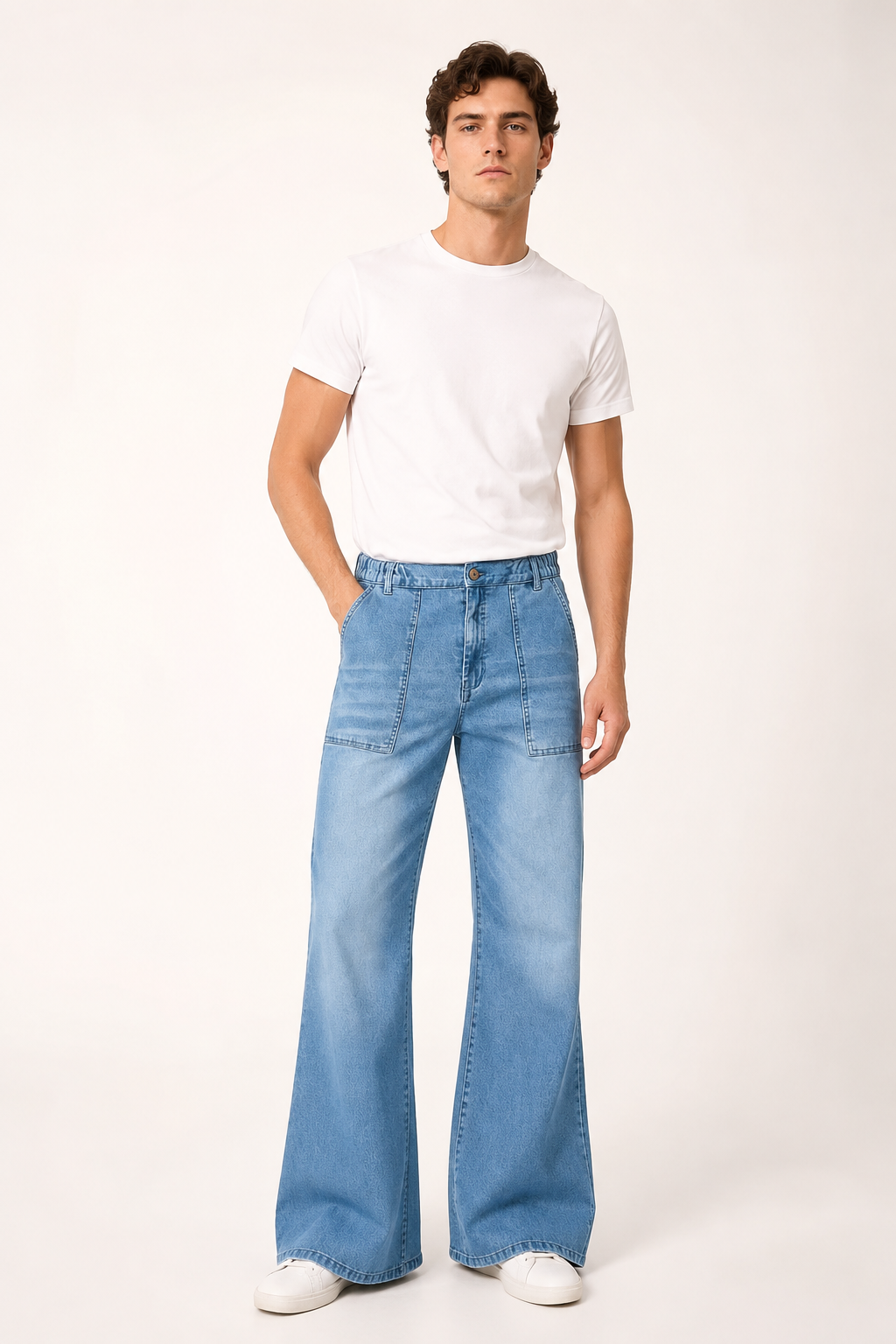 Jeans flare para hombre de pierna ancha en denim lavado claro - Konrad