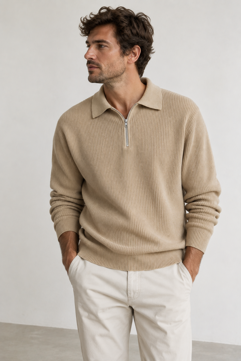 Jersey de punto con cuello polo y cremallera - Severin