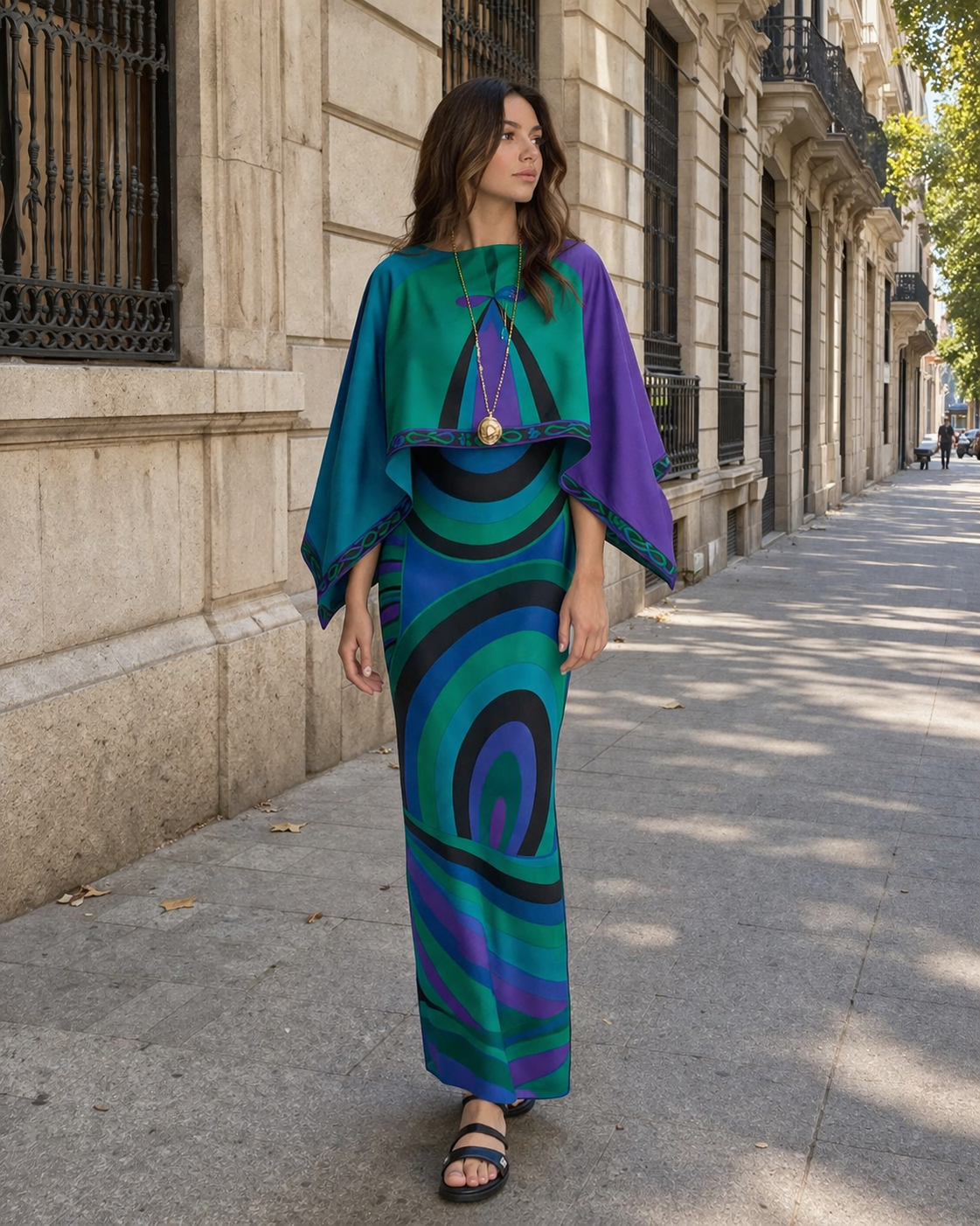 Vestido mujer largo tirantes dos piezas estampado geometrico - Karyme