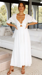 Vestido midi blanco con hombros descubiertos para mujer - Renata