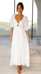 Vestido midi blanco con hombros descubiertos para mujer - Renata