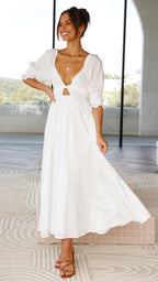 Vestido midi blanco con hombros descubiertos para mujer - Renata