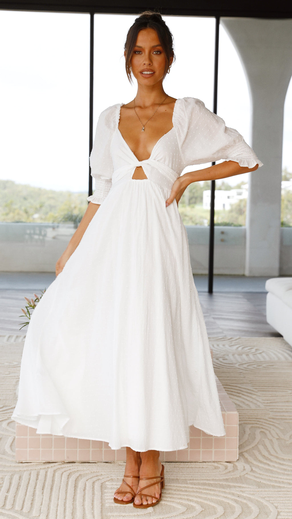 Vestido midi blanco con hombros descubiertos para mujer - Renata
