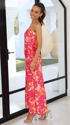 Vestido largo floral sin tirantes para mujer - Kaia
