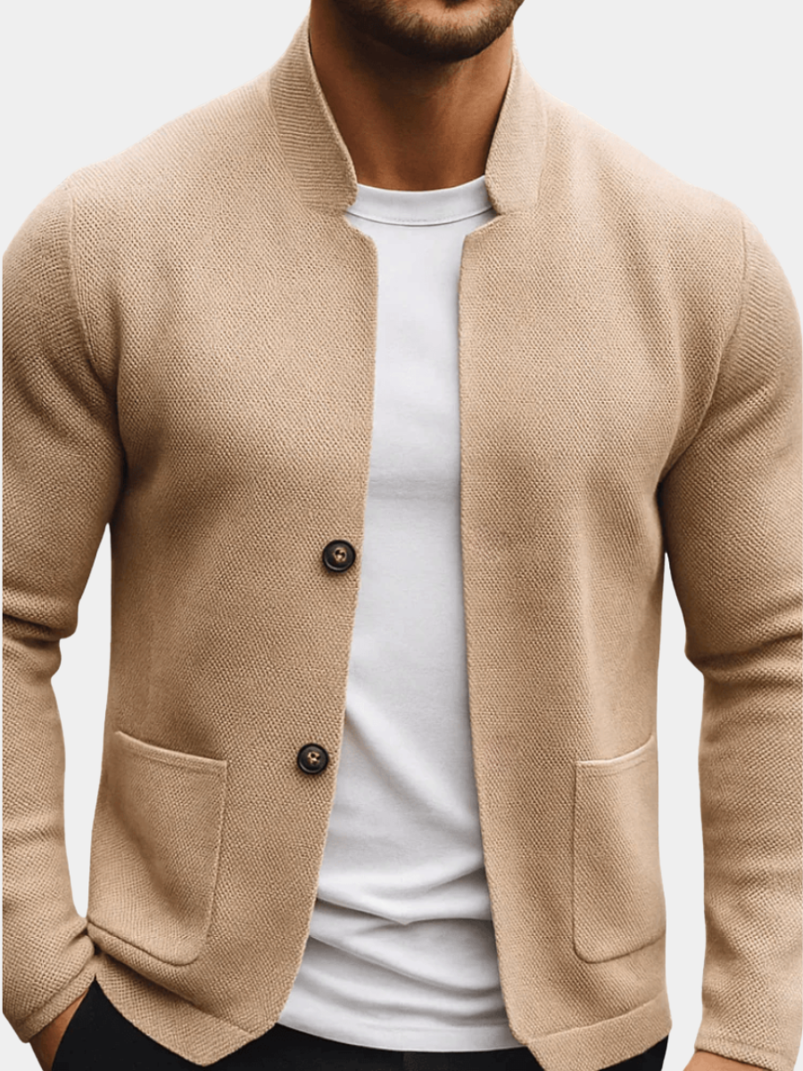 Cárdigan hombre cuello perkins botones bolsillos parche - Alaric