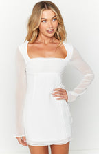 Constanza - Vestido mini blanco de manga larga