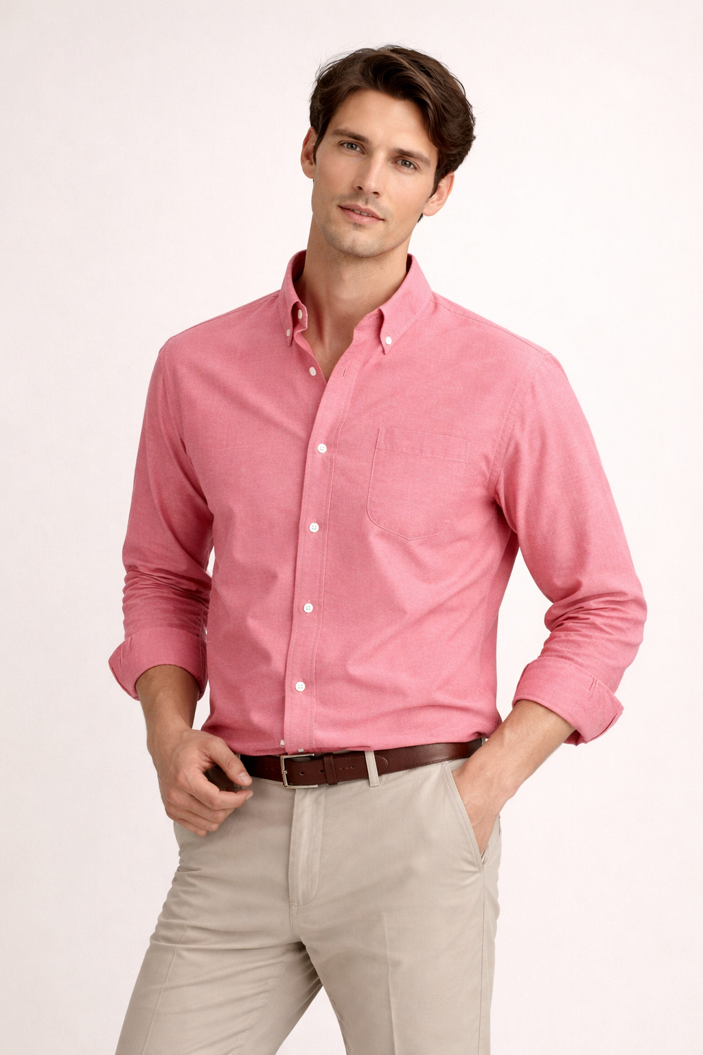 Camisa manga larga con cuello clásico y bolsillo frontal para hombre - Lukas