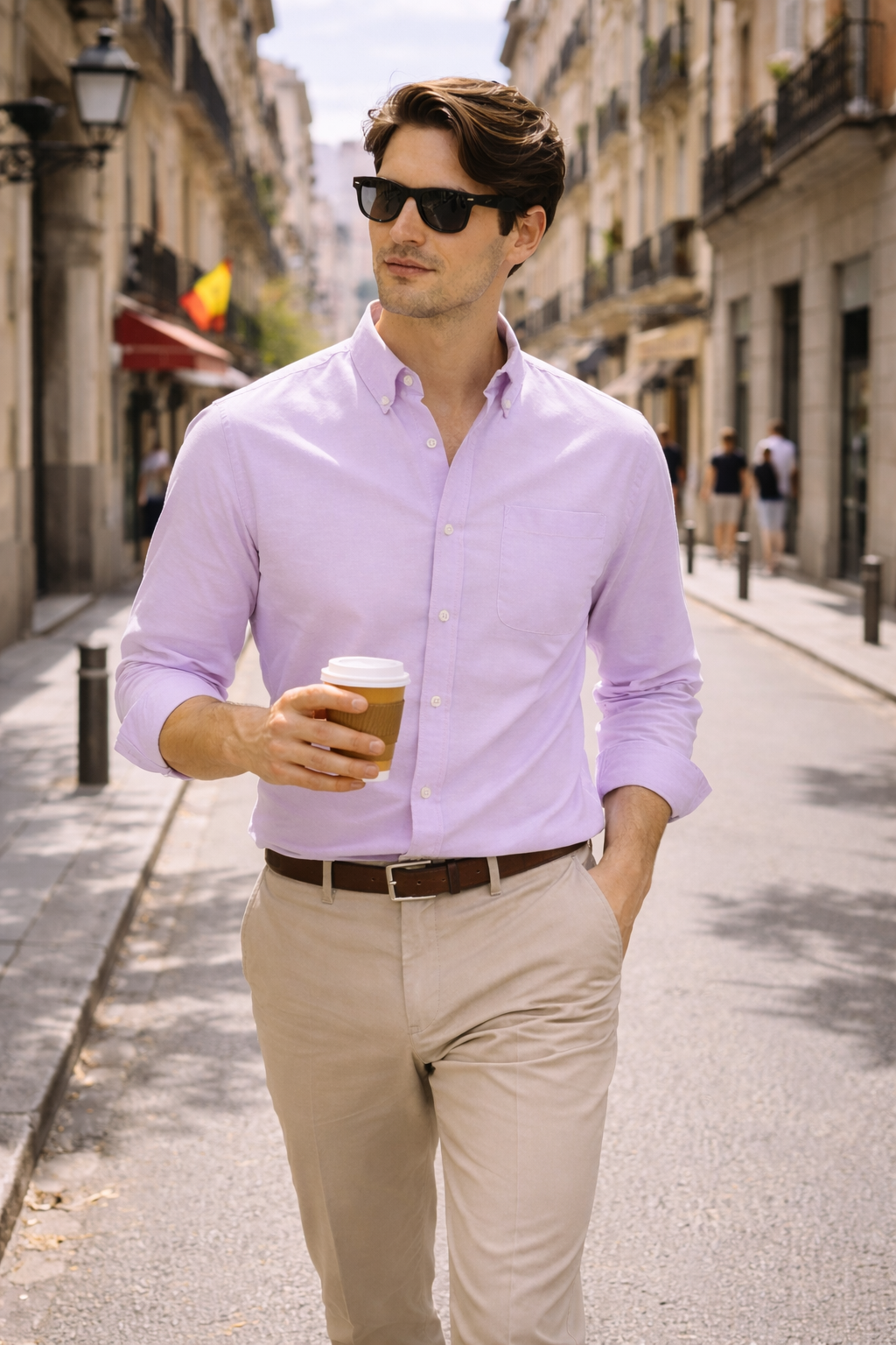 Camisa manga larga con cuello clásico y bolsillo frontal para hombre - Lukas