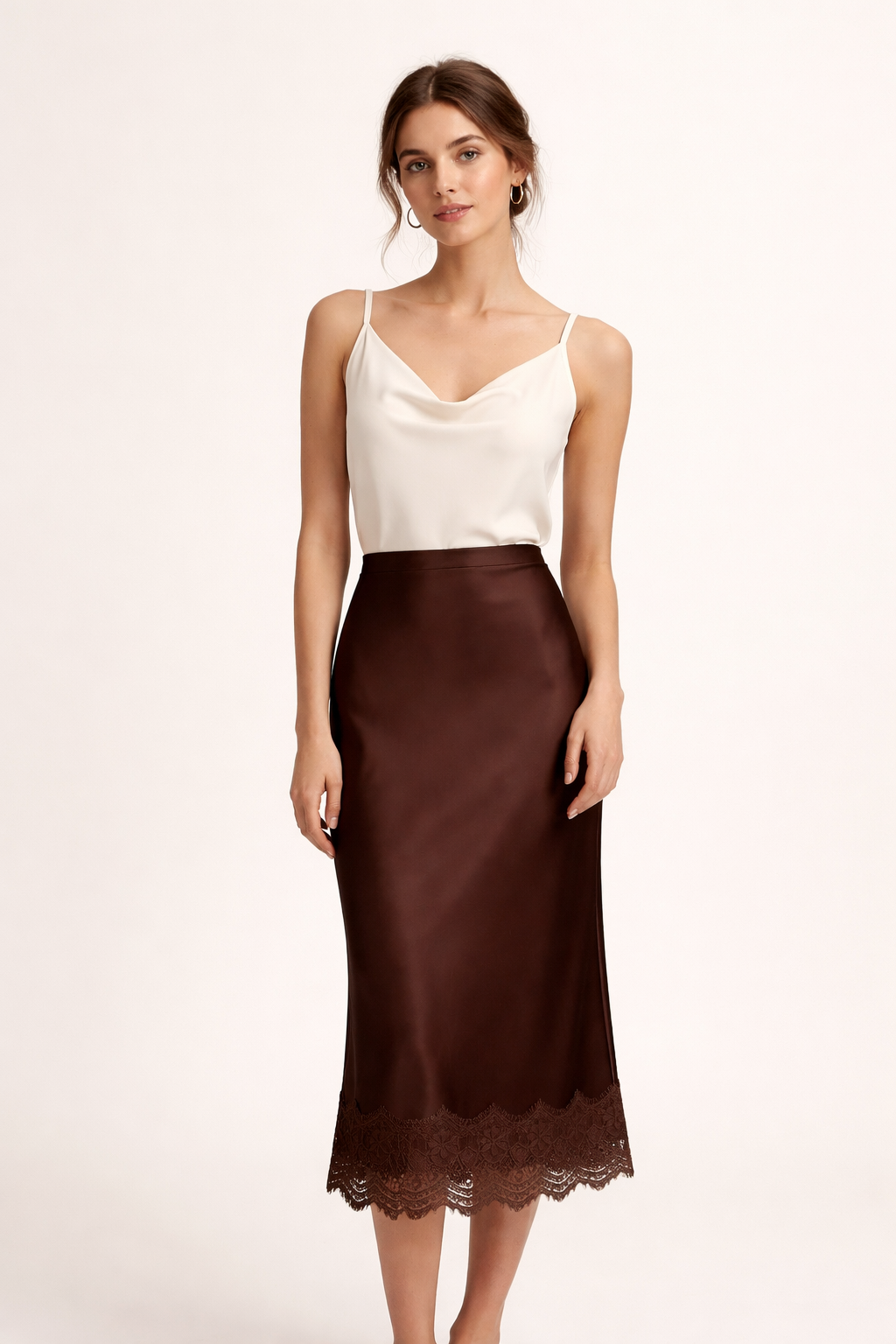 Falda maxi mujer acabado liso detalle encaje estilo elegante - Mireya