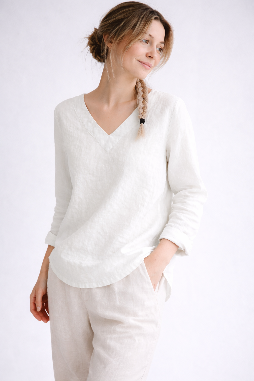 Concy - Blusa manga larga de lino
