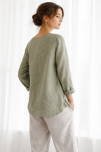 Concy - Blusa manga larga de lino