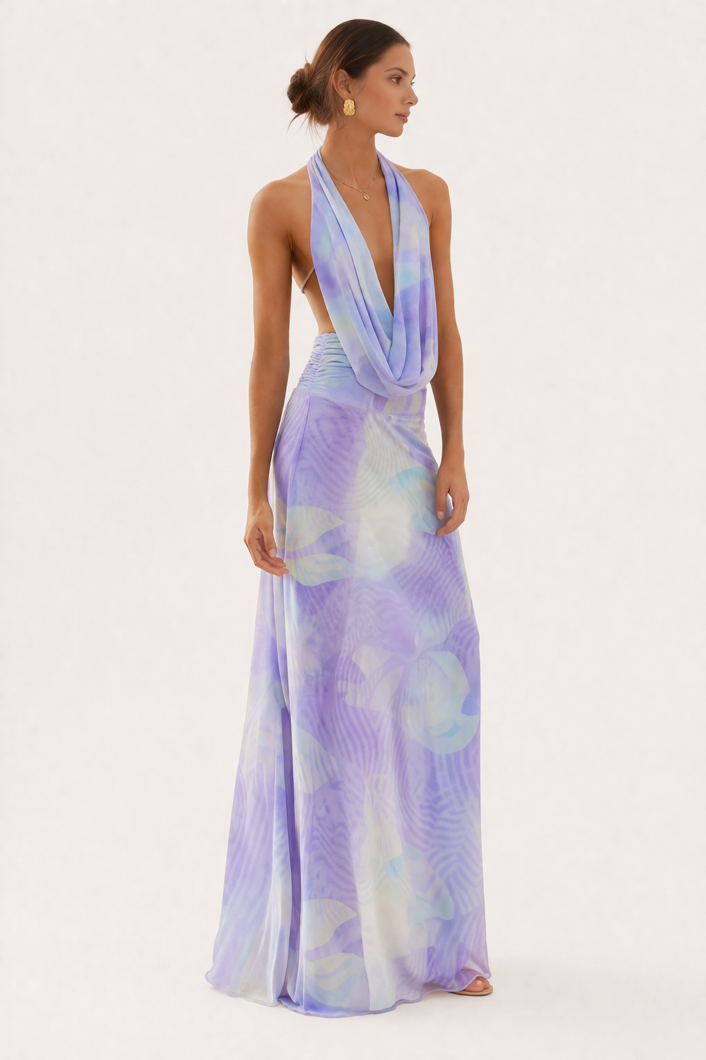 Vestido largo halter con escote para mujer - Livia
