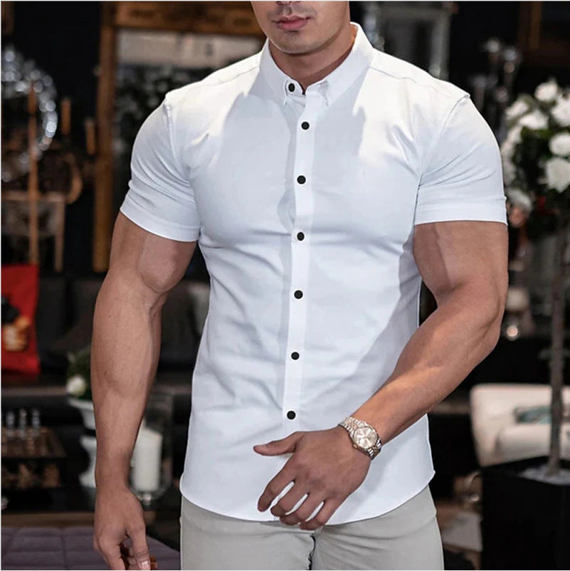 Fyn - Camiseta de fitness de manga corta y corte ajustado, monocolor, para hombre