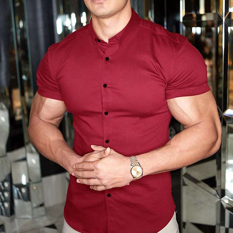 Fyn - Camiseta de fitness de manga corta y corte ajustado, monocolor, para hombre