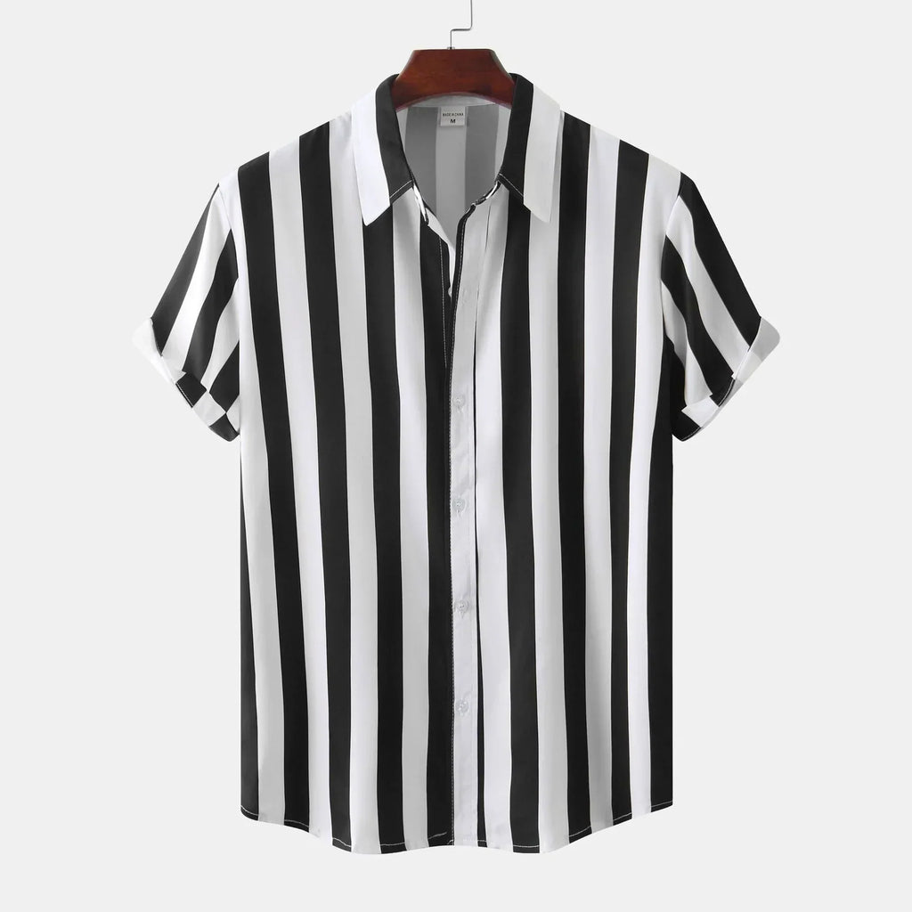 Camisa de hombre de manga corta con tapeta de botones - Rayas