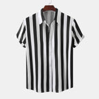 Camisa de hombre de manga corta con tapeta de botones - Rayas