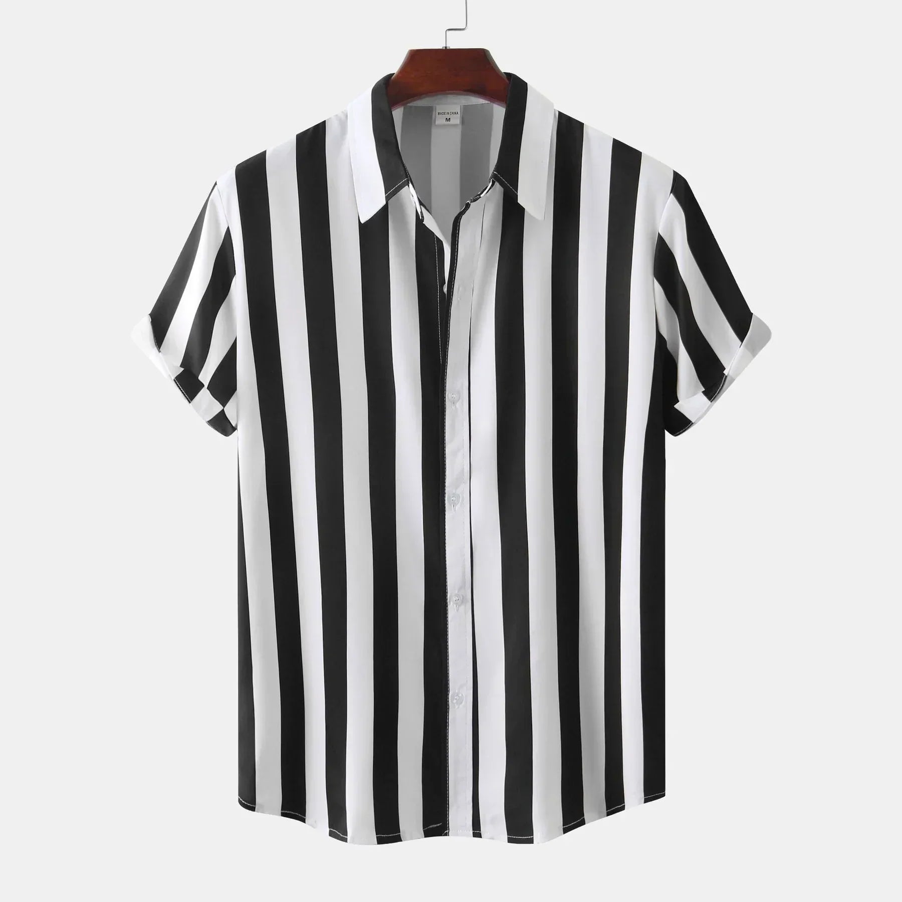 Camisa de hombre de manga corta con tapeta de botones - Rayas