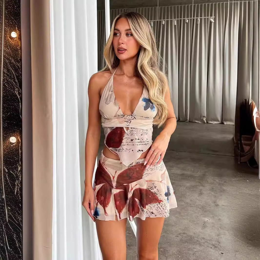 Conjunto 2 piezas para mujer estampado artístico estilo halter - Julieta