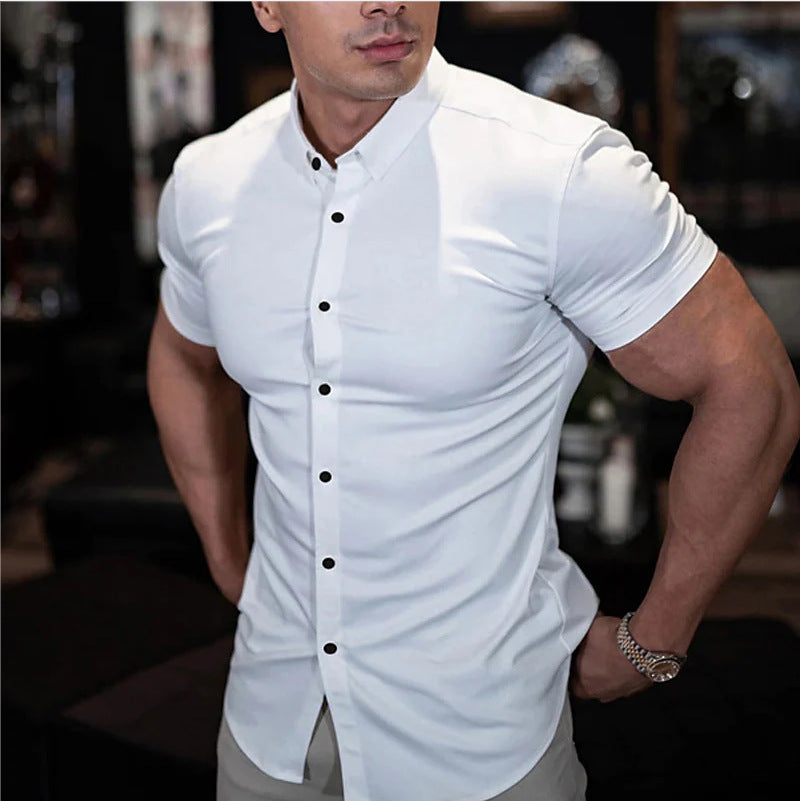 Fyn - Camiseta de fitness de manga corta y corte ajustado, monocolor, para hombre
