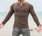 Camiseta para hombre con manga larga ajuste entallado con botones - Darío