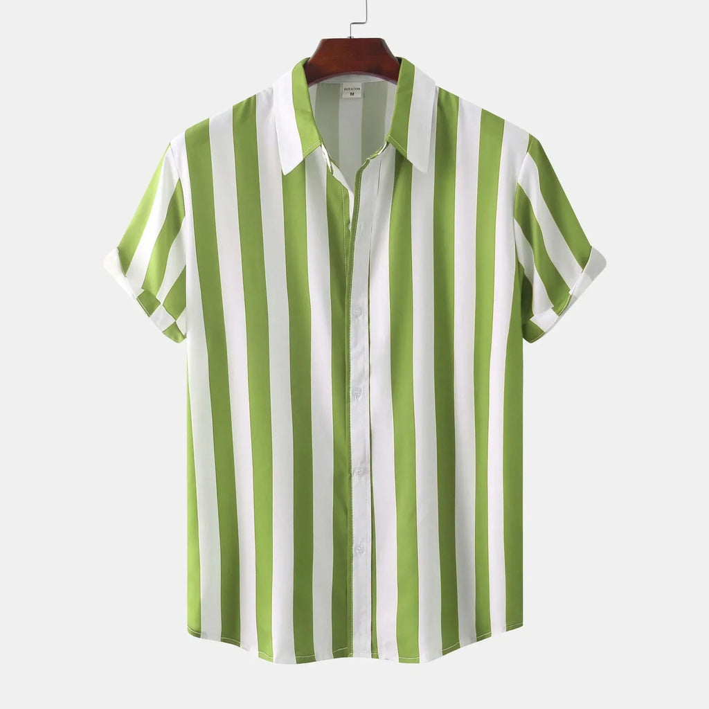 Camisa de hombre de manga corta con tapeta de botones - Rayas
