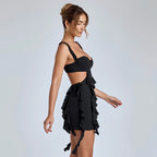 Vestido corto para mujer con volantes laterales de estilo ajustado - Renata