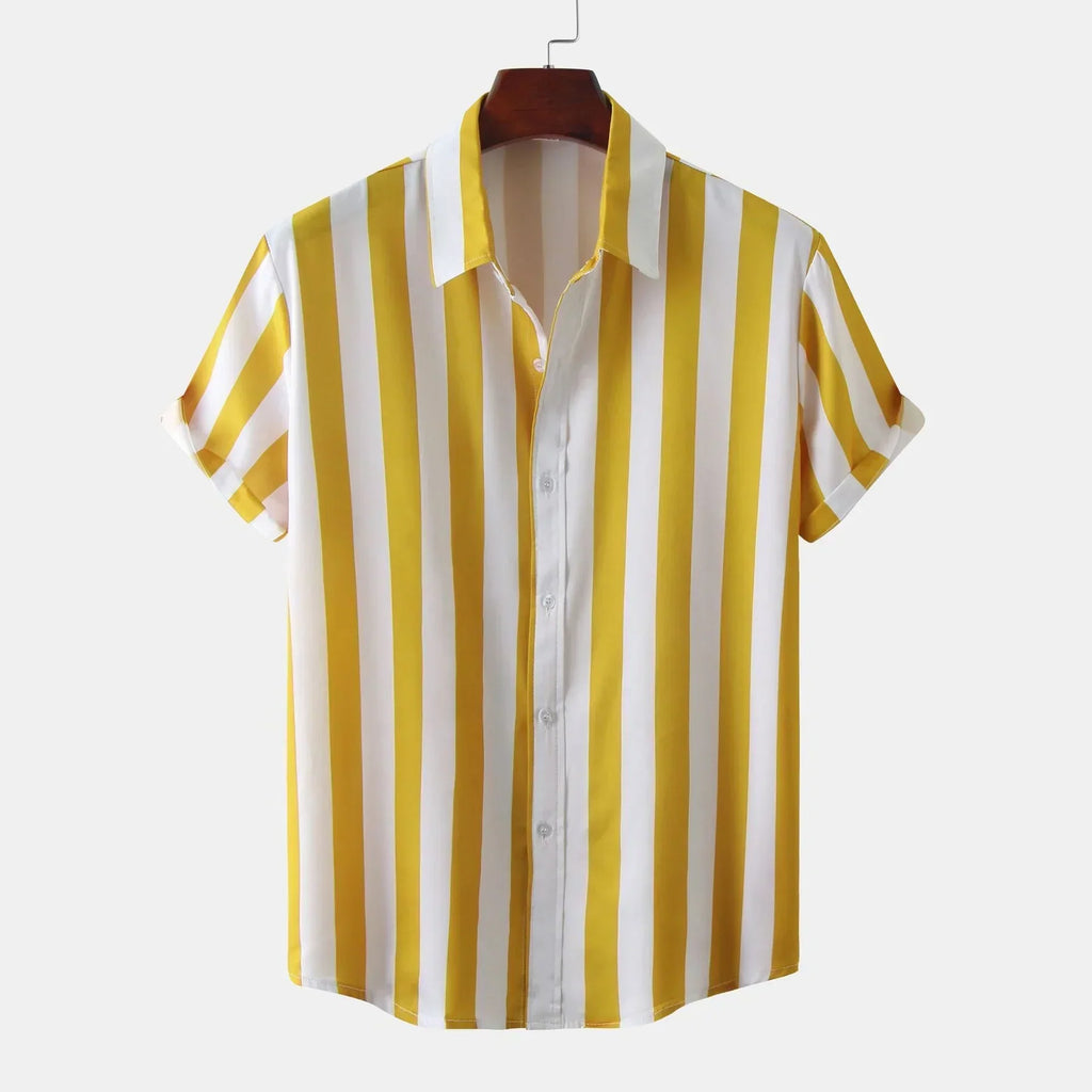 Camisa de hombre de manga corta con tapeta de botones - Rayas