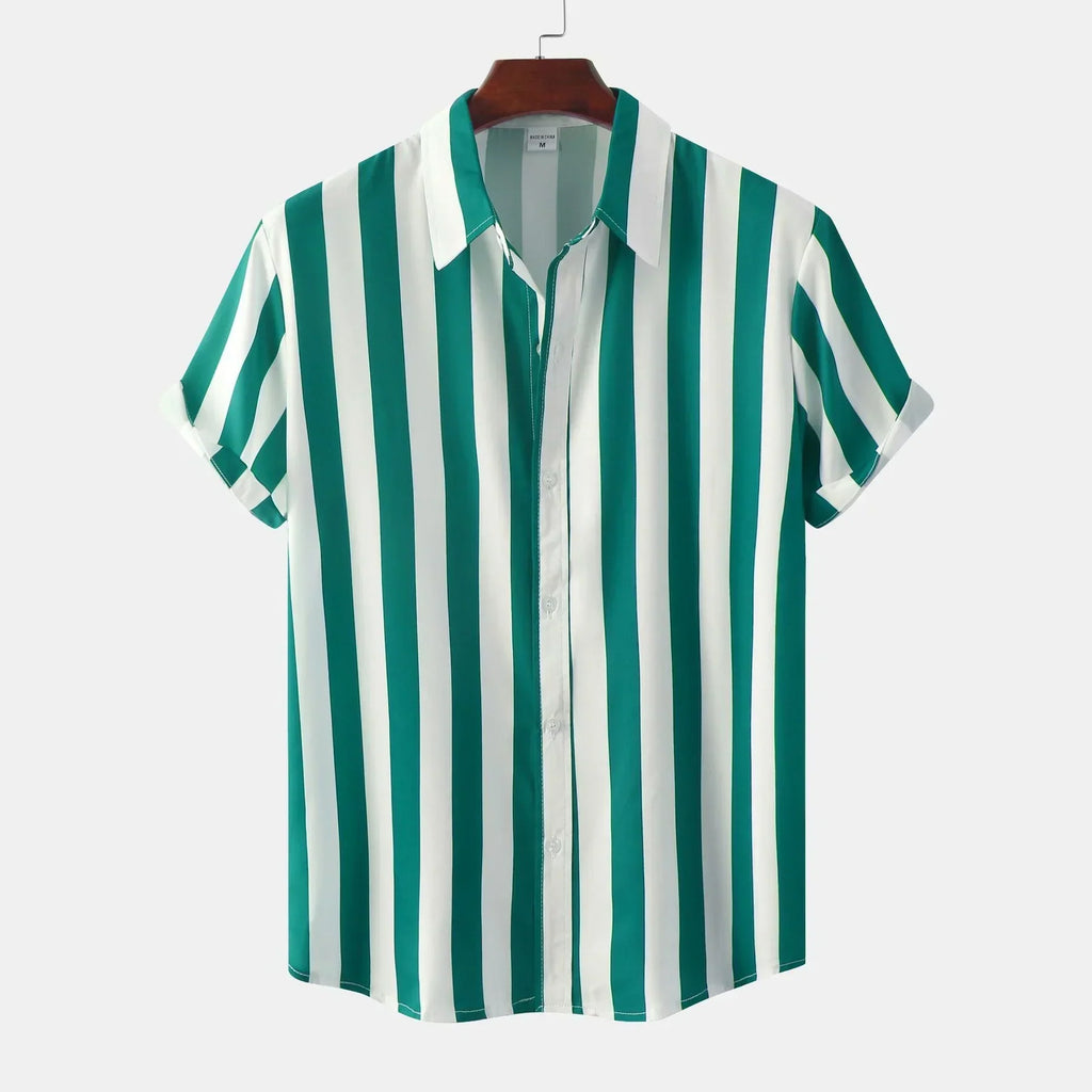 Camisa de hombre de manga corta con tapeta de botones - Rayas