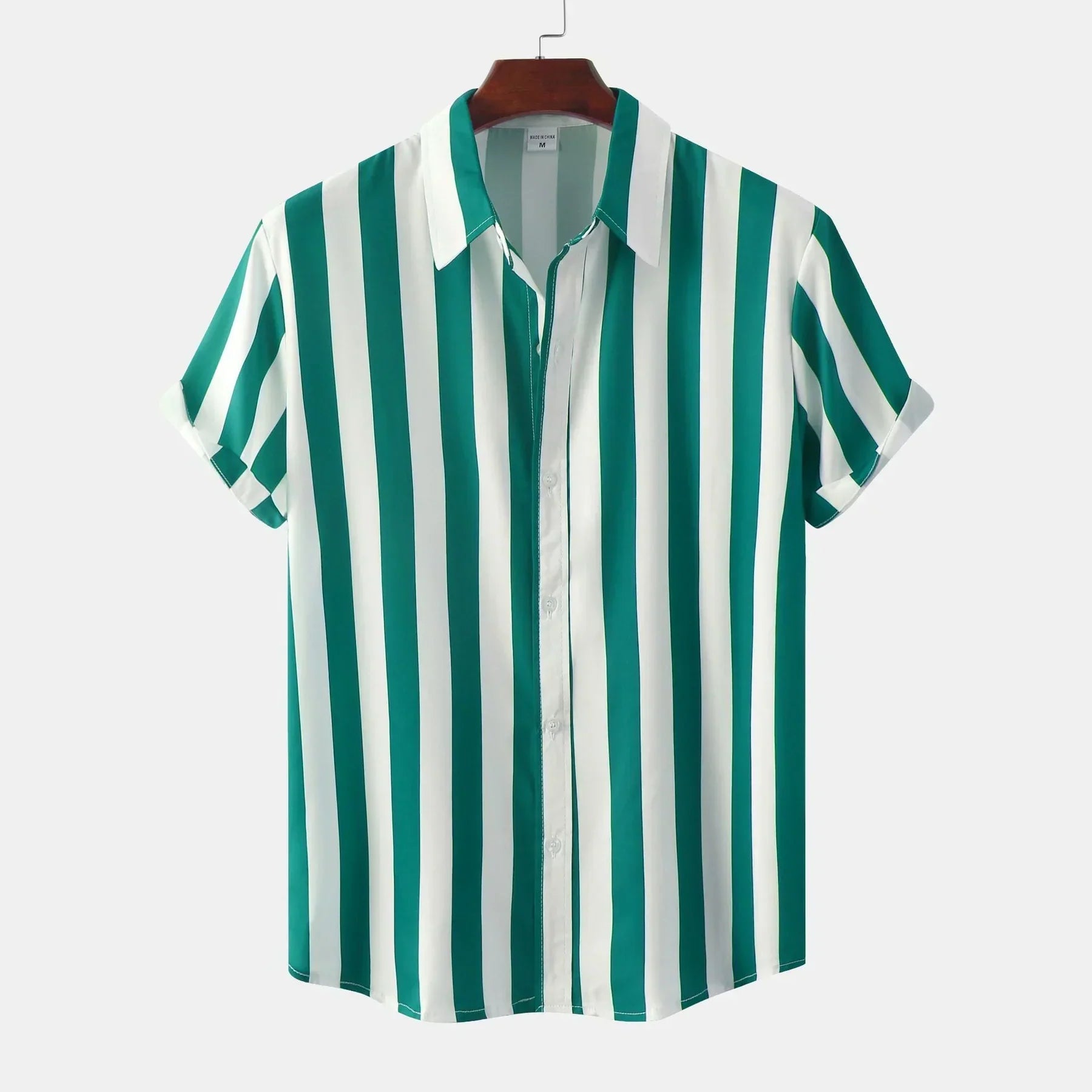 Camisa de hombre de manga corta con tapeta de botones - Rayas