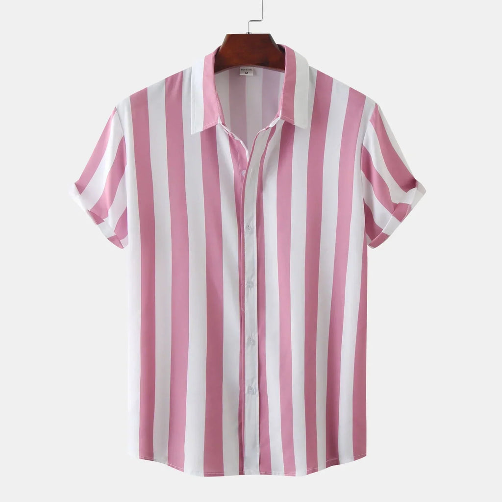 Camisa de hombre de manga corta con tapeta de botones - Rayas